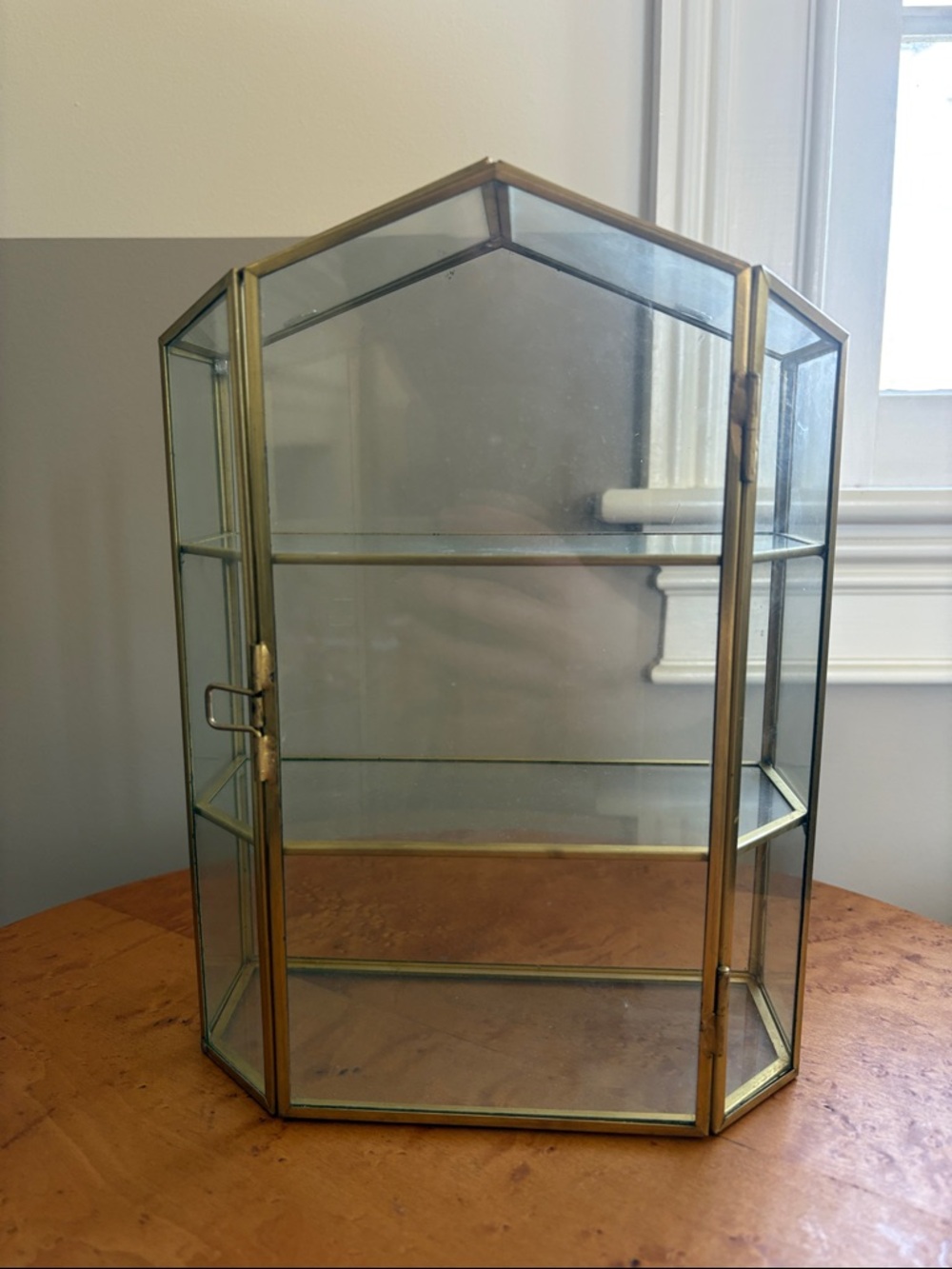 Brass Glass Display Case with Shelves